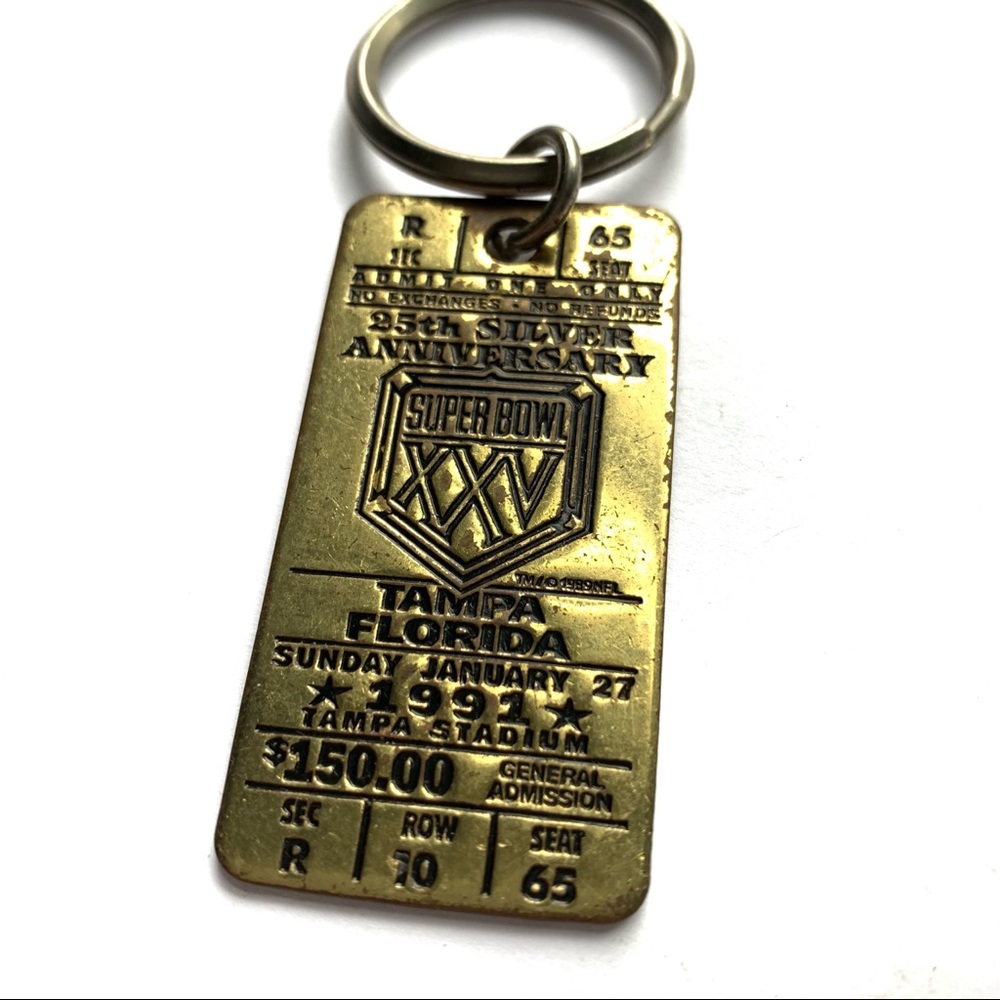 Vintage 1991 Super Bowl XXV Tampa Brass Keychain